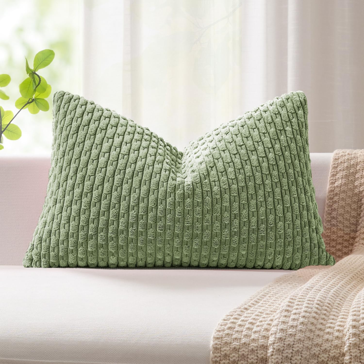 Lumbar Boho Beige Throw Pillow Cover — 36" — 20" x 12" (Pack of 1)