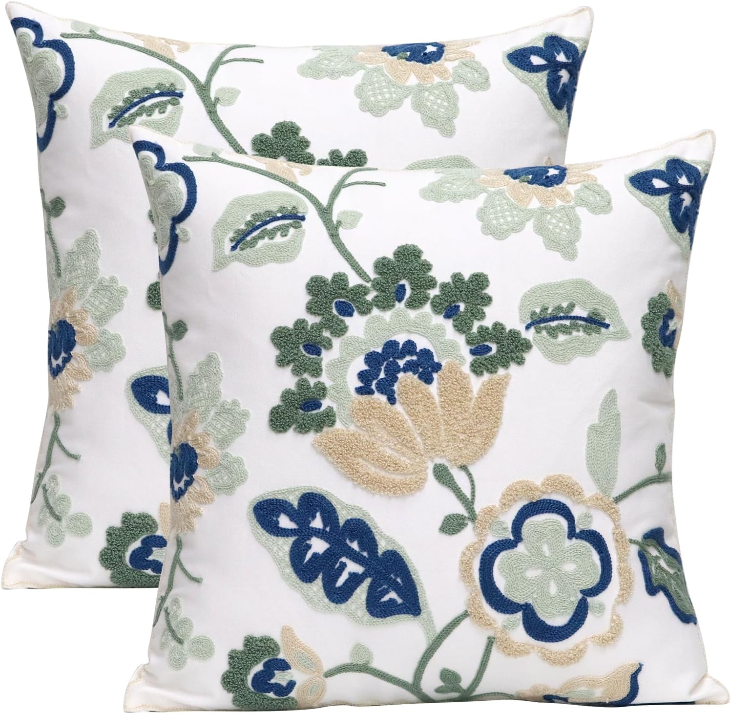 Embroidered Boho Blue Throw Pillow Cover — 18" — Dragon Flower-a