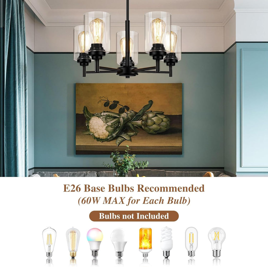 Adjustable Farmhouse Black Chandelier — 5-Light - View 5