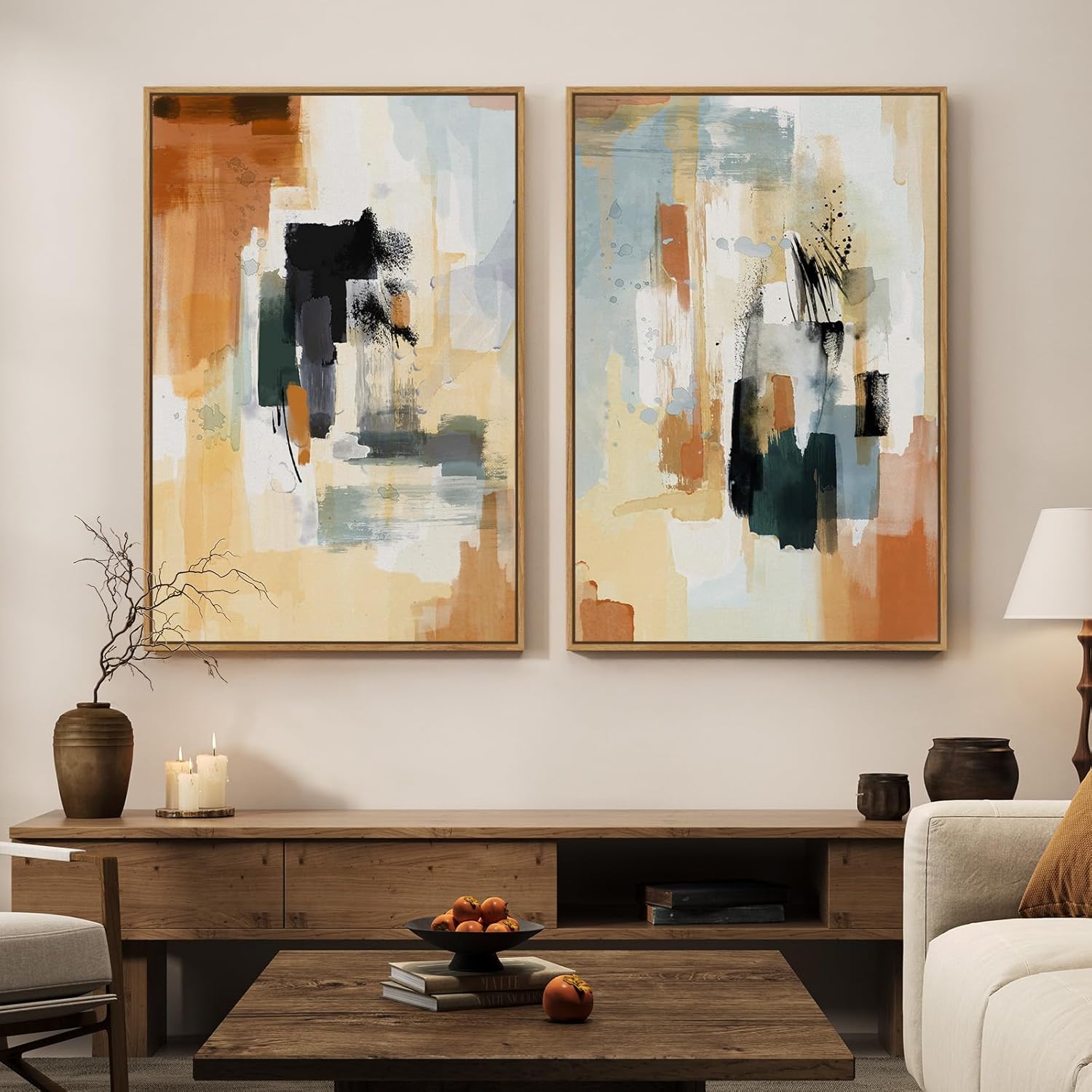Framed Modern Beige Wall Decor — 24" — 24" W X 36" H X 2pcs