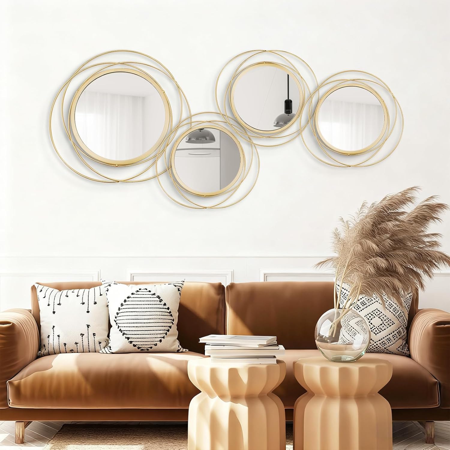 Boho Black Round Mirror — 4 Set Style a (Mixed Size) -Gold