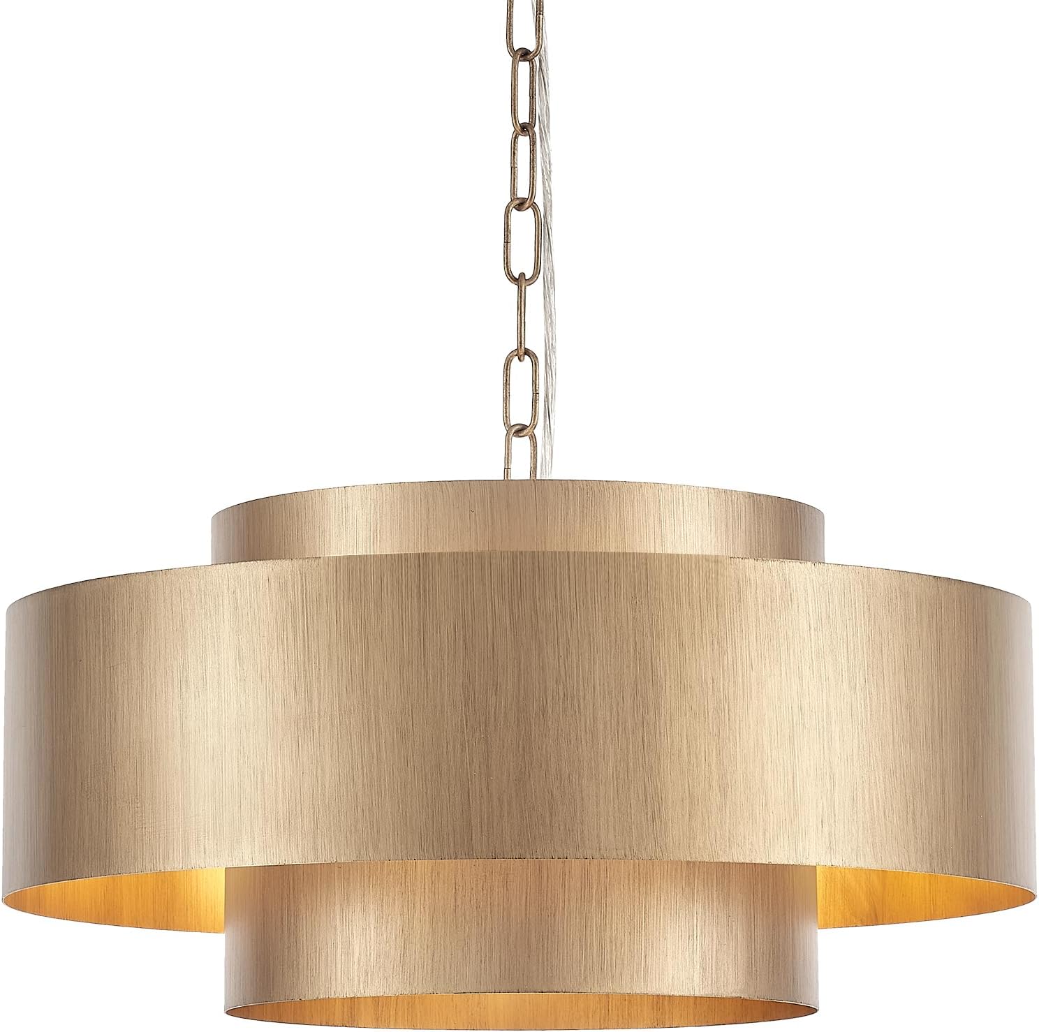 Adjustable Boho Beige Chandelier — 4-Light — Brass