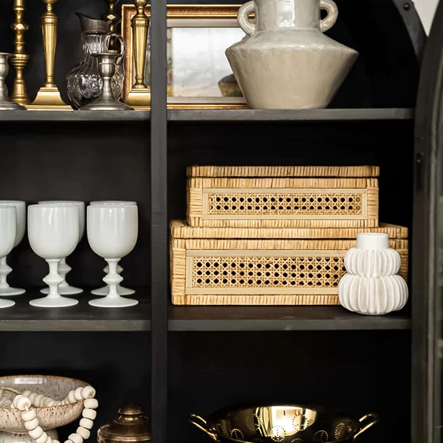 Handwoven Boho Glass Storage Bin — 15.55" - View 7