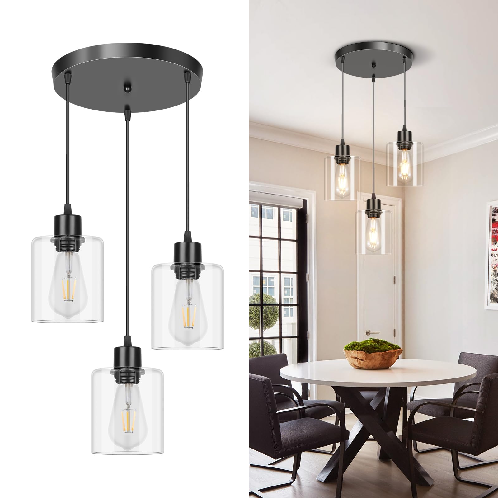 Modern Black Pendant Light — 3-Light