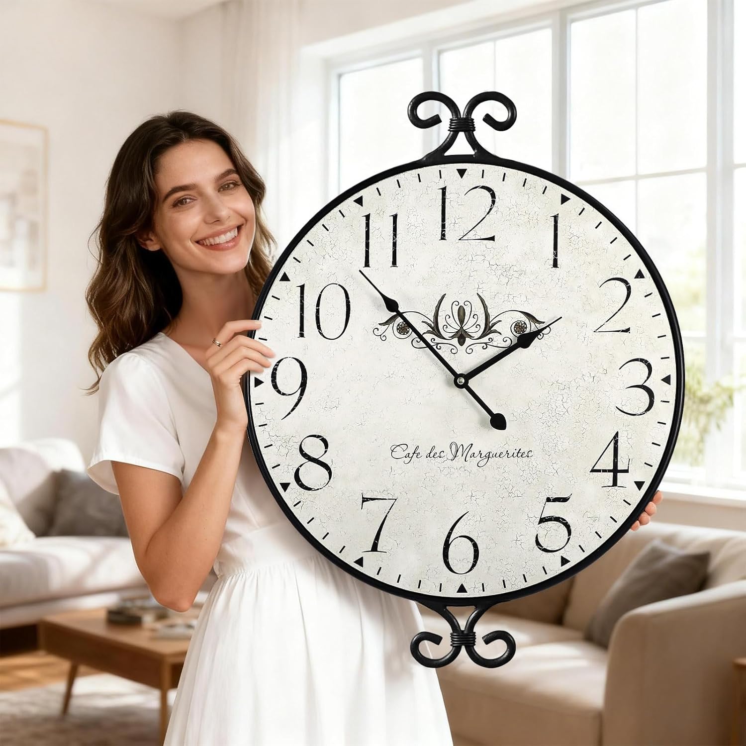 Battery Operated Farmhouse Gold Wall Clock — 24" — Vintage Wall Clock-30''