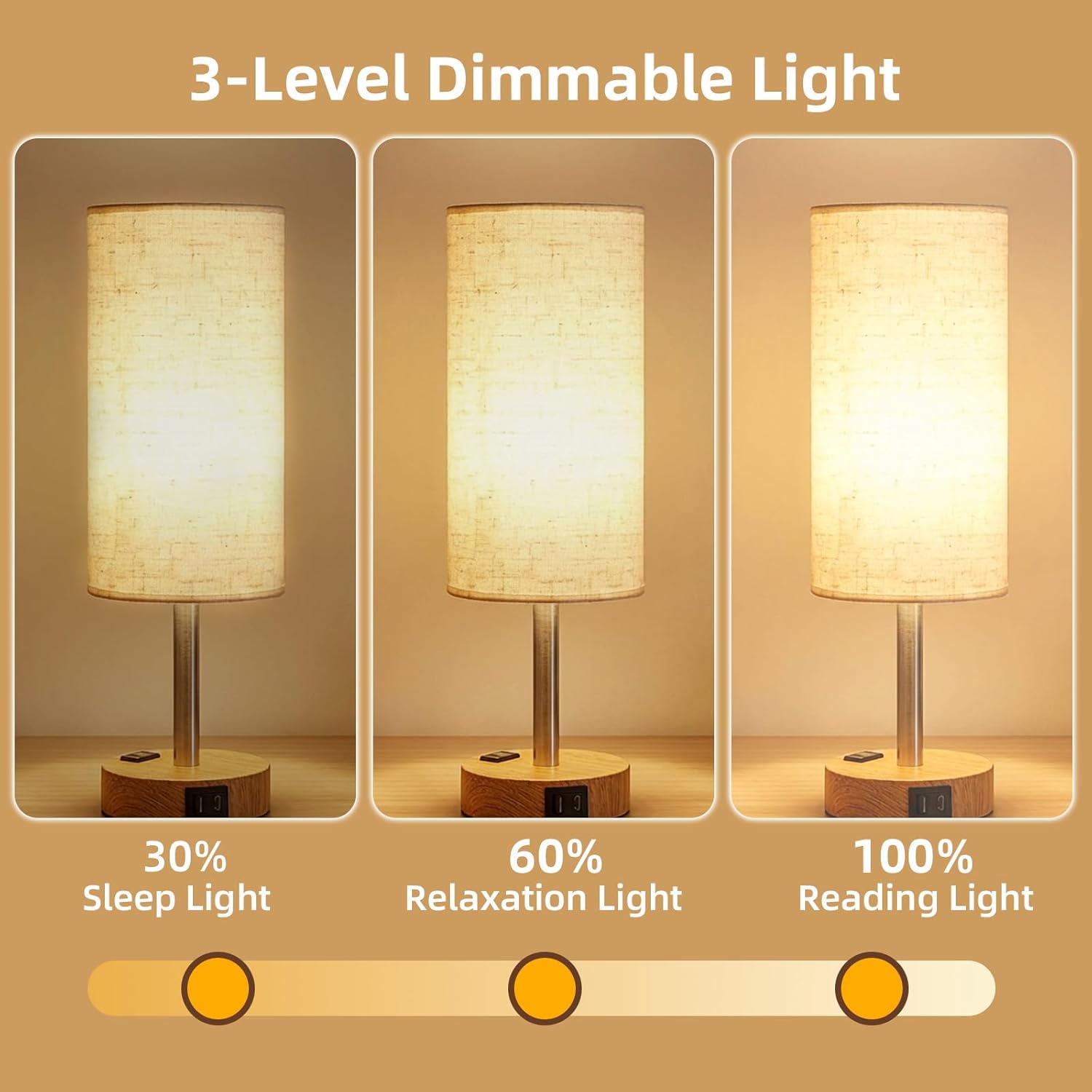 Dimmable Beige Bedside Lamp - View 3