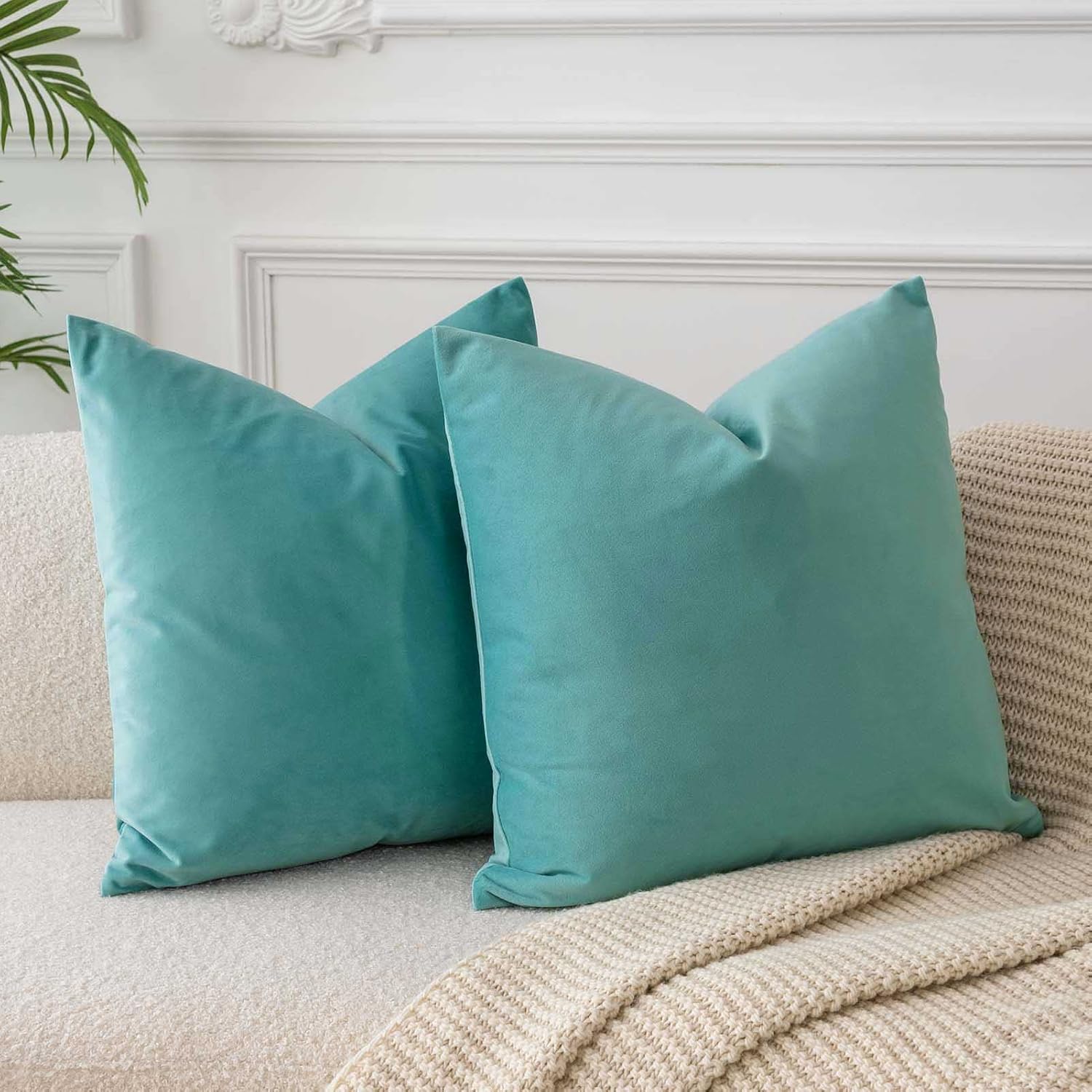 Velvet Luxe Beige Throw Pillow Cover — 20" — Teal Green
