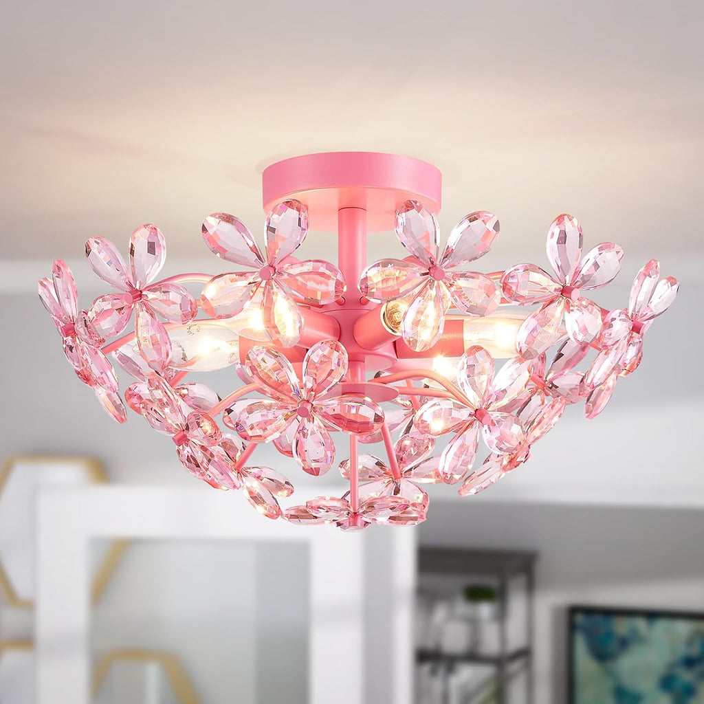 Luxe Black Chandelier — 5-Light — Pink, 6 Lights