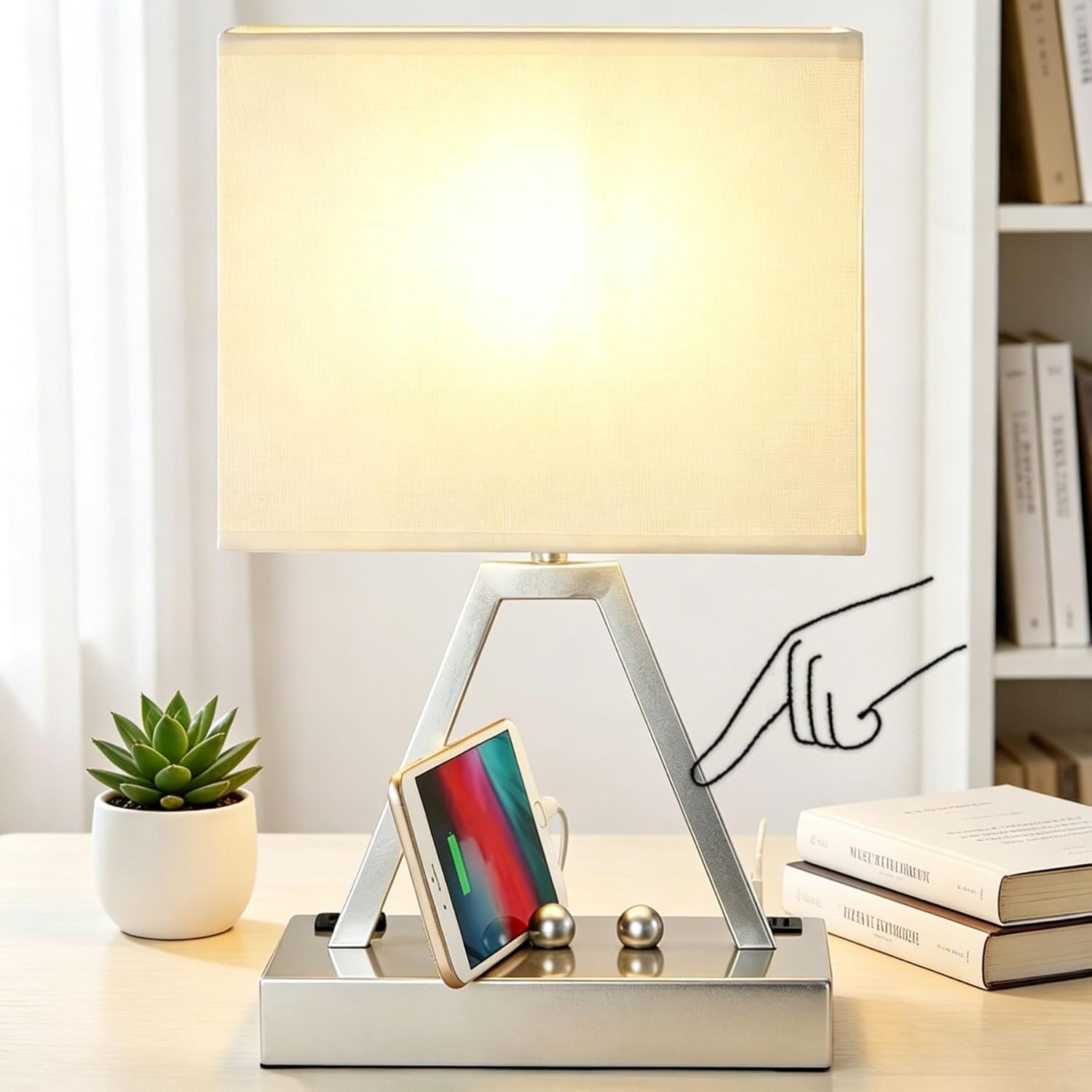 Dimmable Black Bedside Lamp — Silver