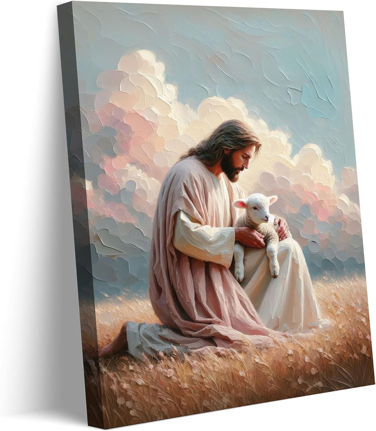 Fabric Canvas Wall Art — 12x16 — Jesus holding a sheep