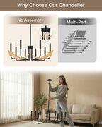 Farmhouse Black Chandelier — 8-Light - View 6