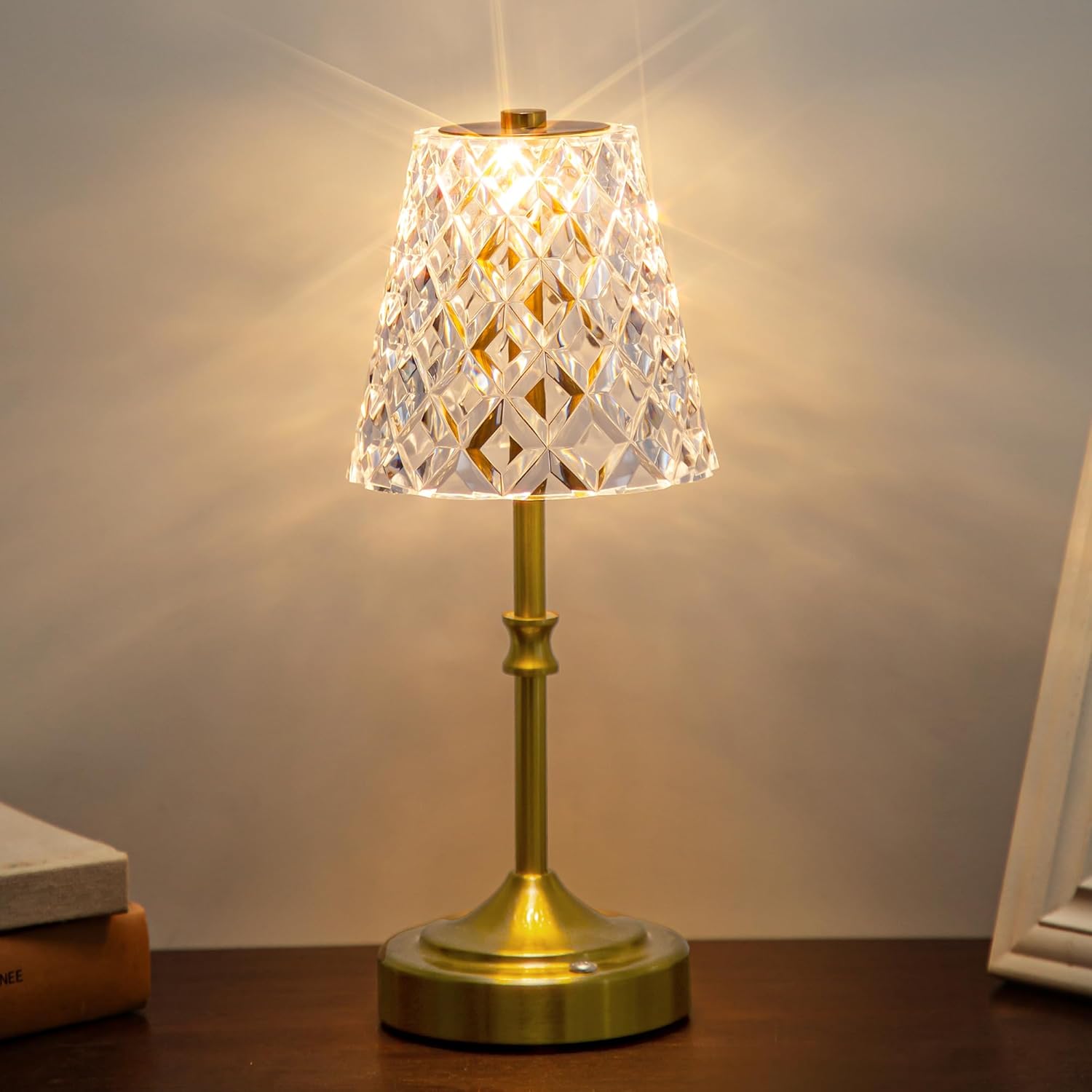 Cordless Luxe Glass Table Lamp — Diamond Lampshade
