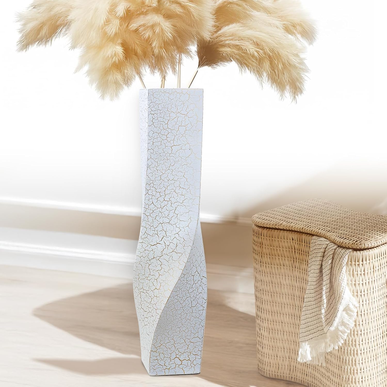 Modern Black Flower Vase — 16.34" — White