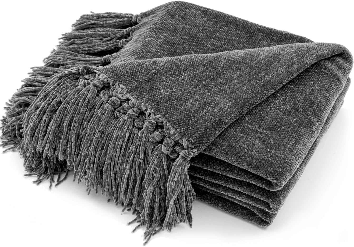Chenille Boho Beige Throw Pillow — 50" — Dark Gray