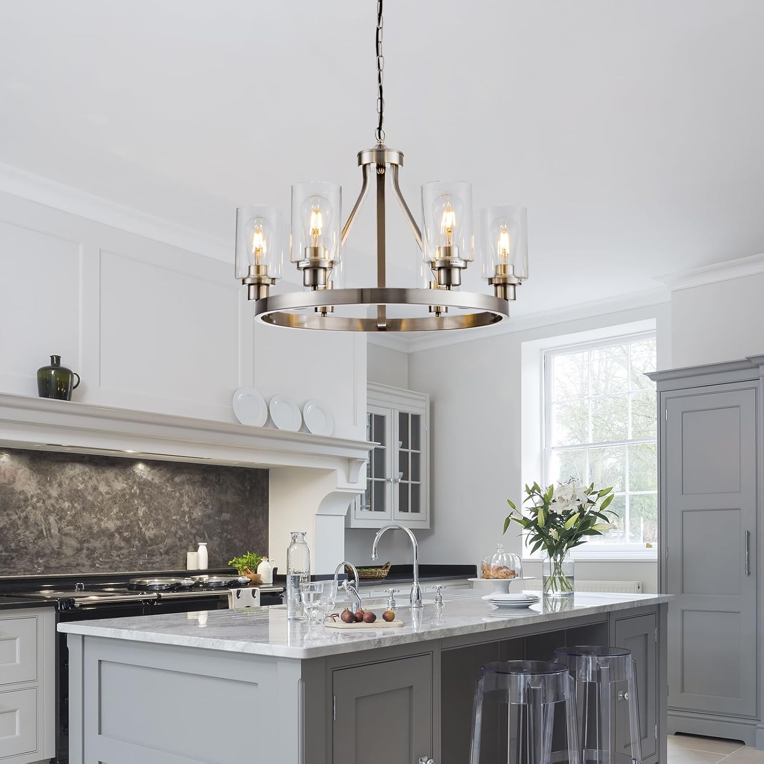 Adjustable Modern Black Chandelier — 6-Light - View 6