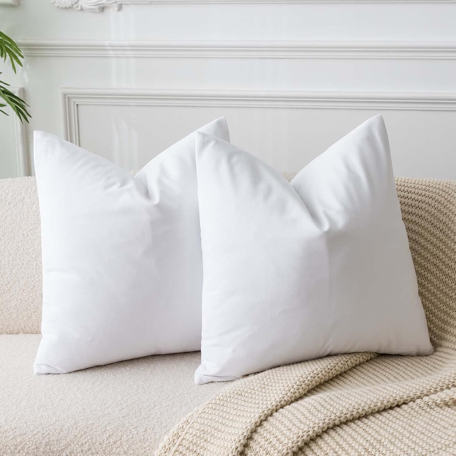 Velvet Luxe Beige Throw Pillow Cover — 20" — White
