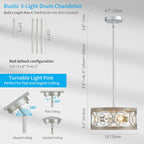 Adjustable Farmhouse Black Chandelier — 3-Light - View 3