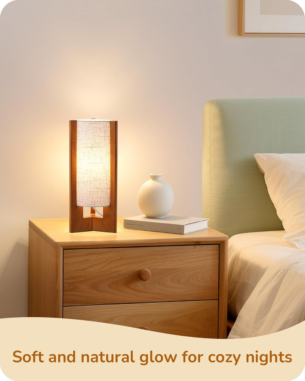 Linen Modern Beige Bedside Lamp — 13.5" - View 7