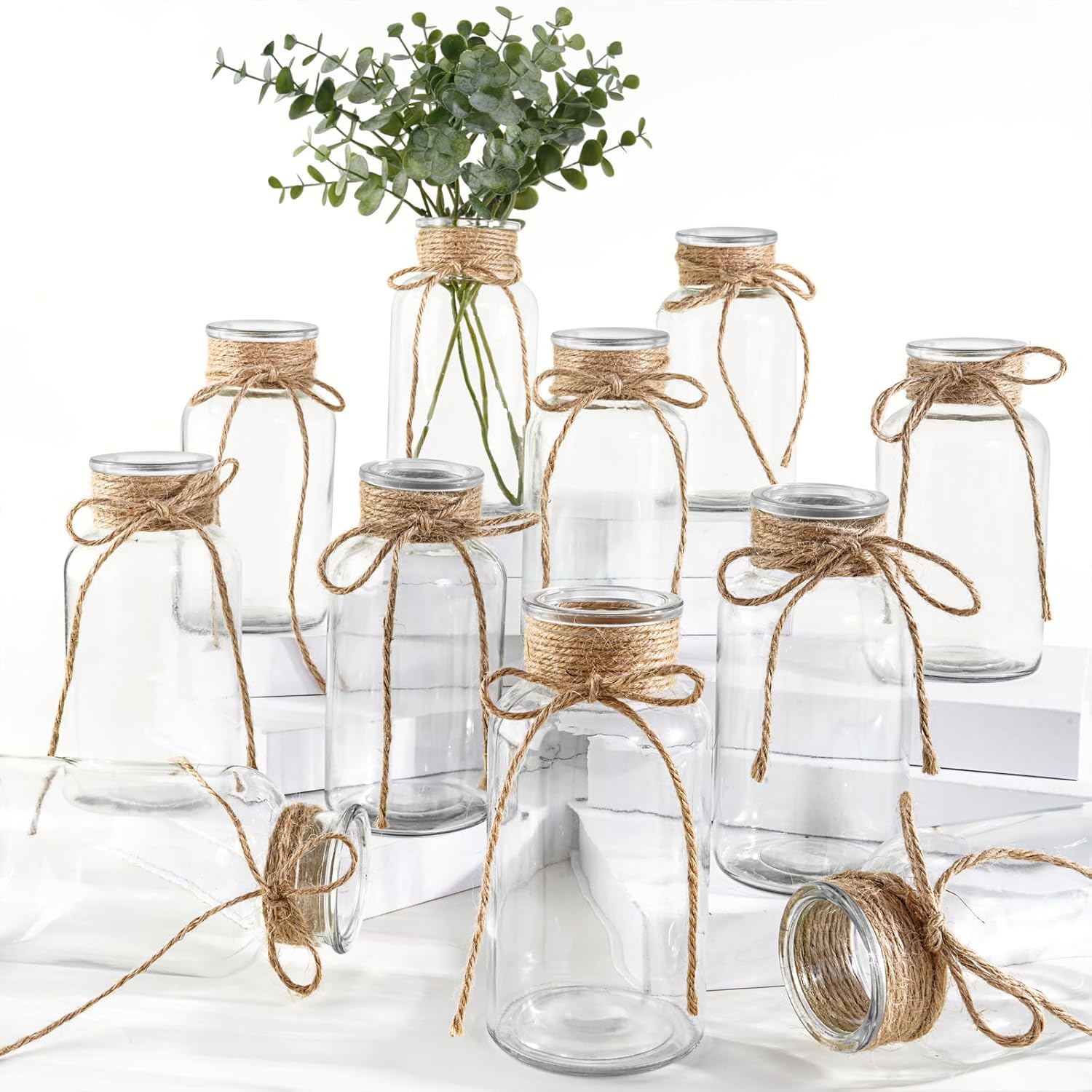 Vintage Farmhouse Grey Vase — Set of 3 — Clear