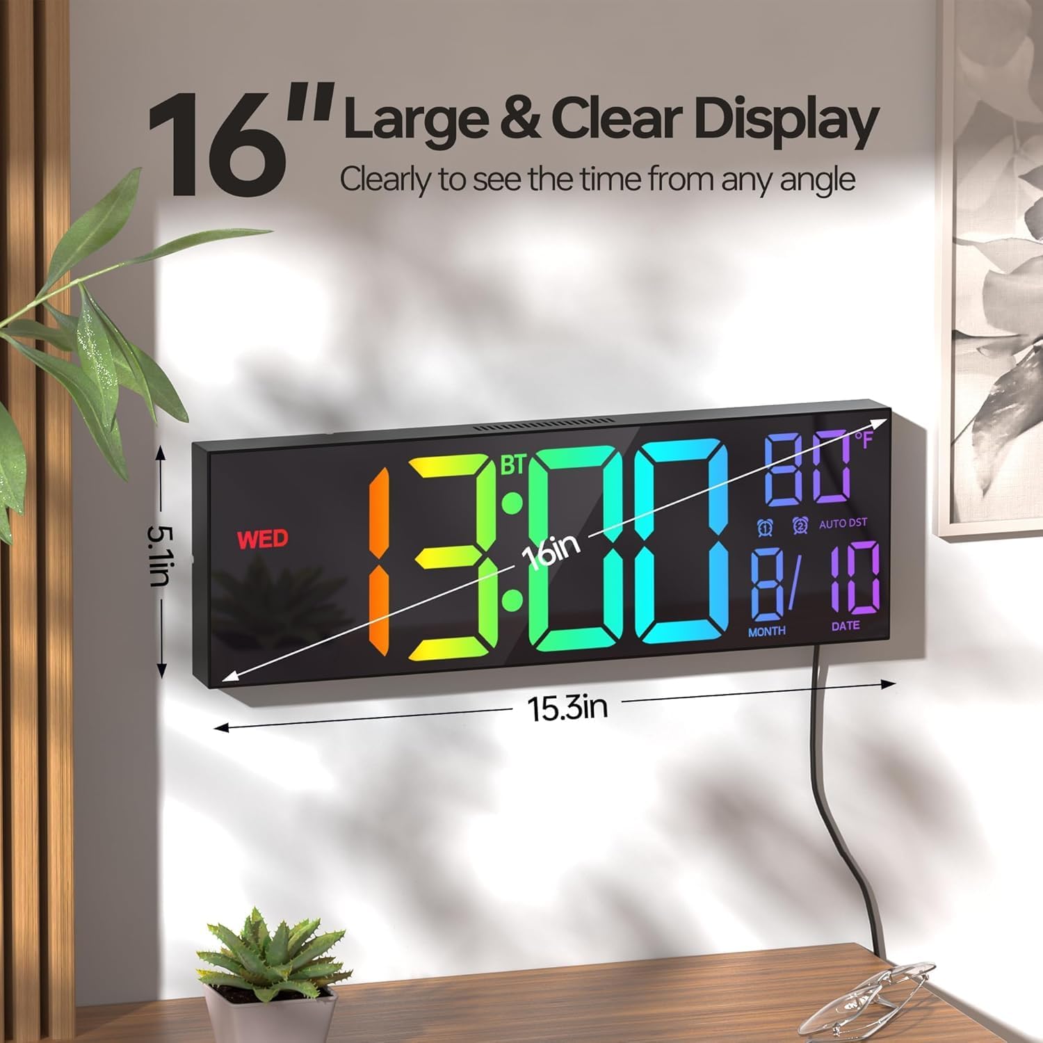 RGB Black Wall Clock — 16.2" - View 2