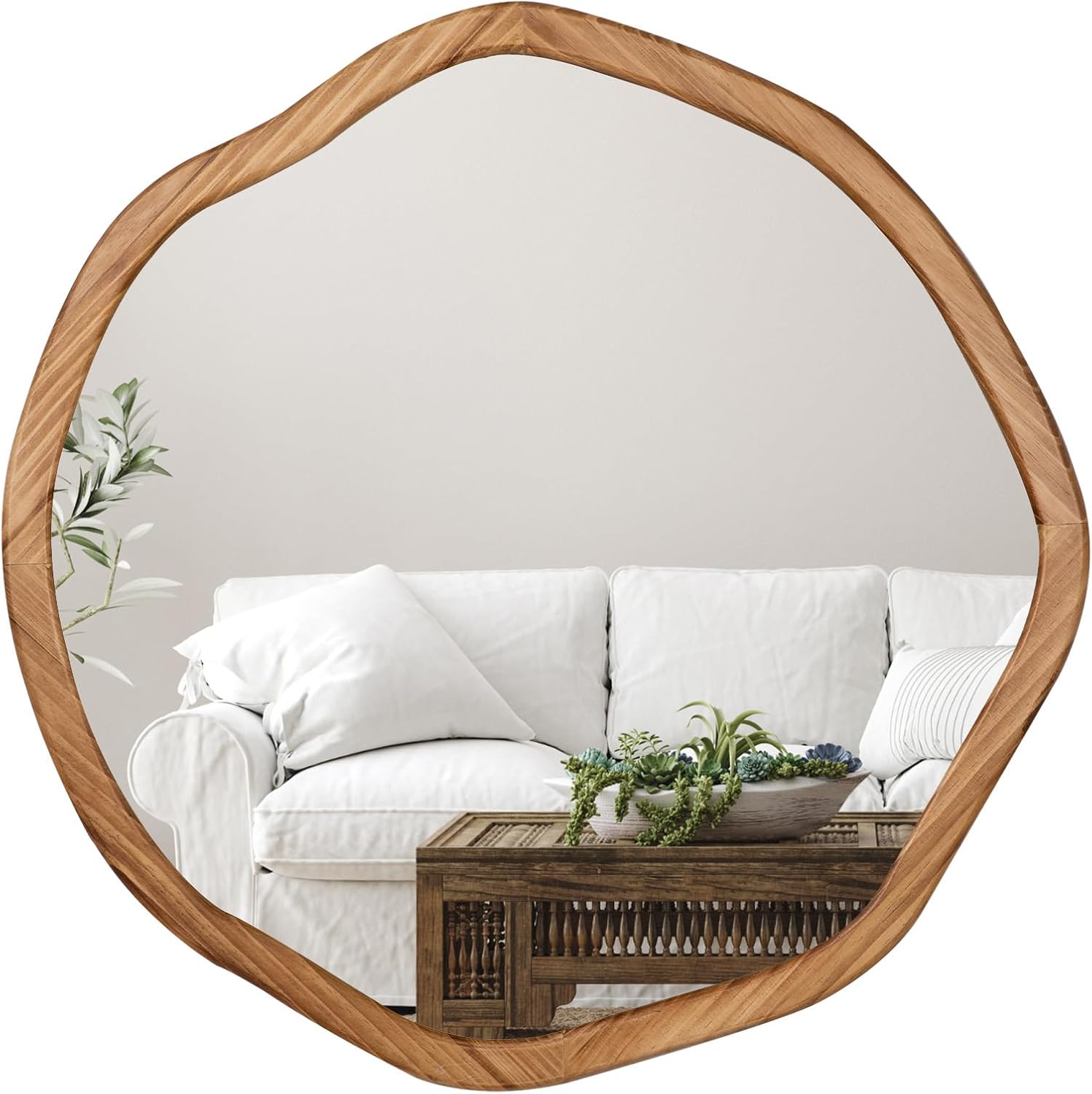 Round Farmhouse Brown Wall Mirror — 30" - View 9