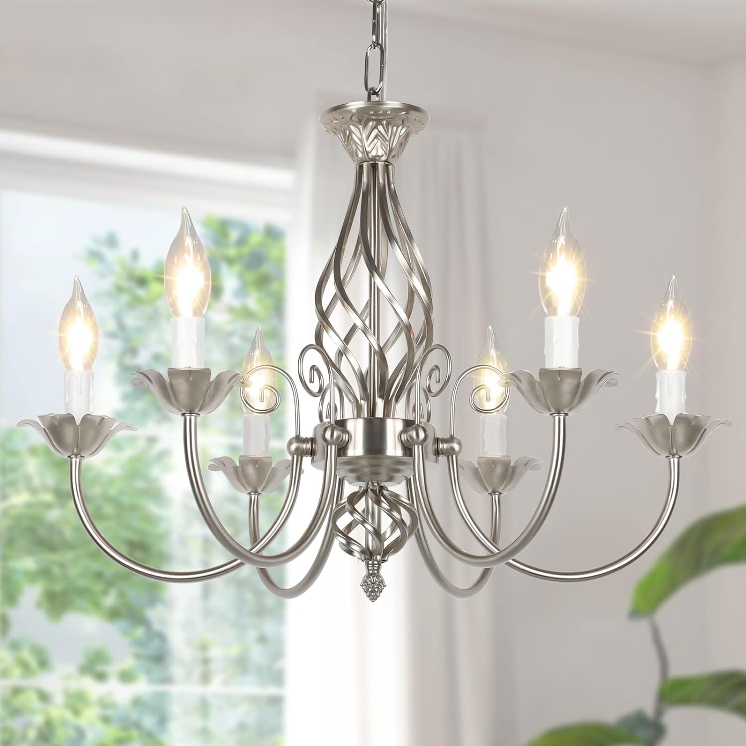 Farmhouse Black Chandelier — 6-Light — Brushed Nickle
