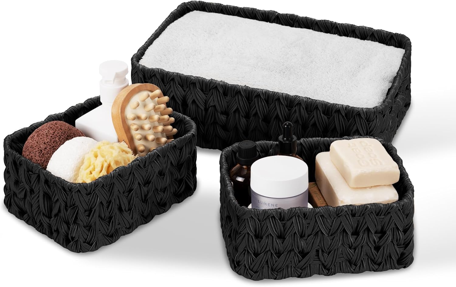 Black Storage Basket — 13" — 13"L x 9"W x 4"H + 2x 7¾"L x 5¾"W x 3½"H