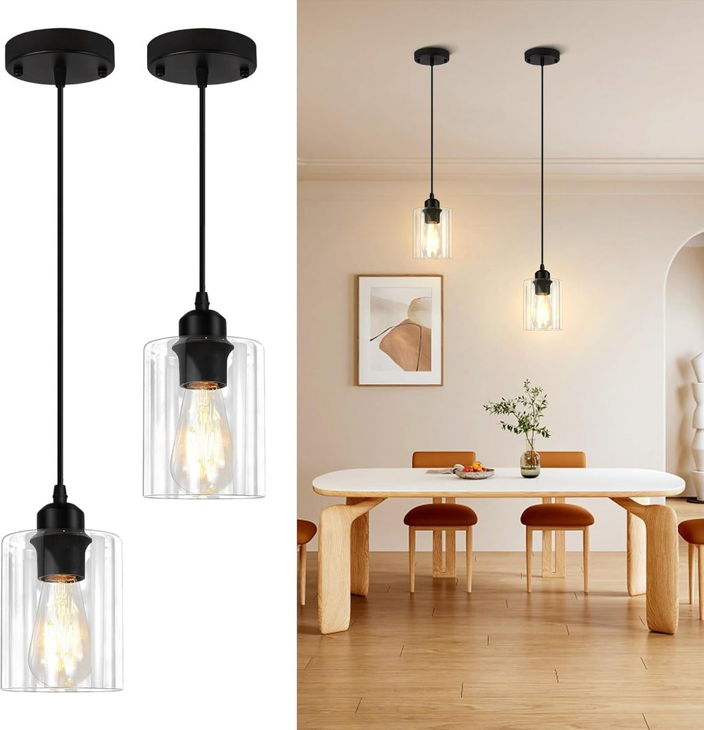 Modern Black Pendant Light — 3-Light — Glass-2 Light