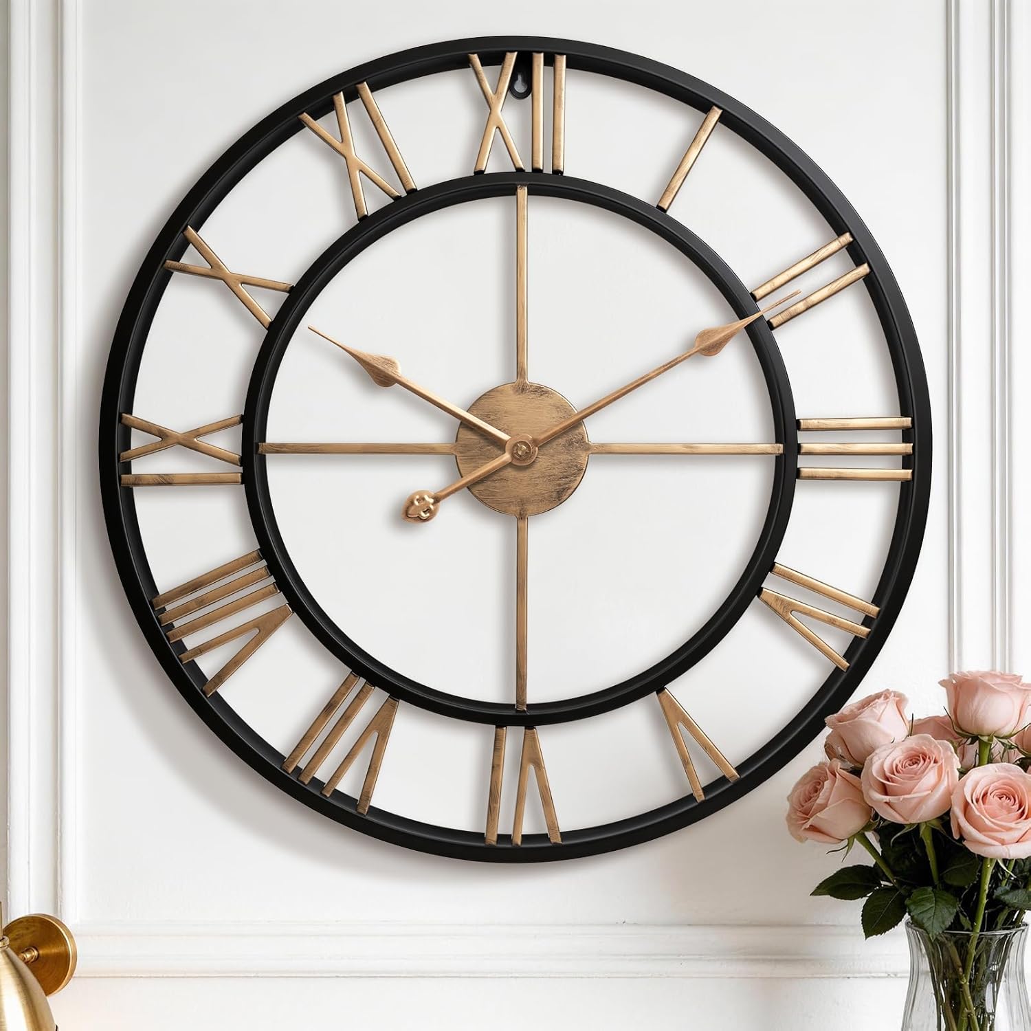 Oversized Farmhouse Black Wall Clock — 24" — Vintage Gold