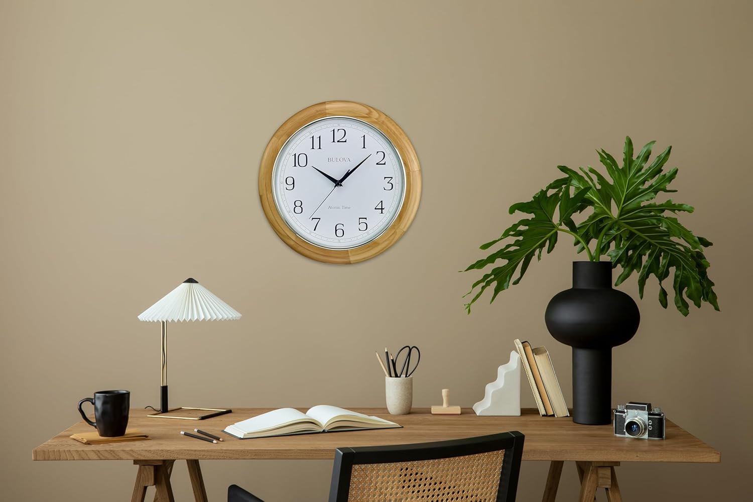 Battery Operated Mid-Century Wood Wall Clock - View 5
