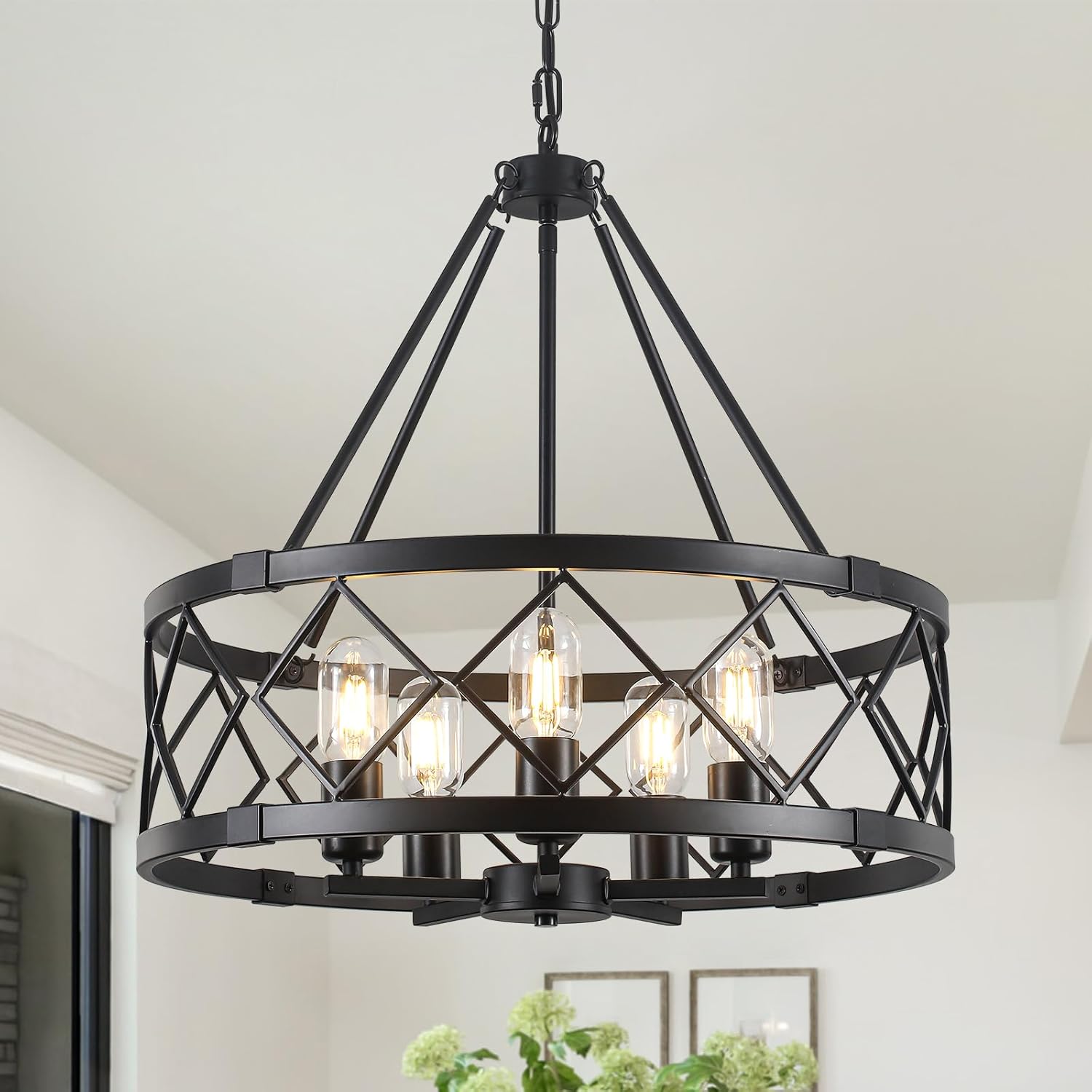Farmhouse Black Chandelier — 4-Light — 5 Light - Matte Black