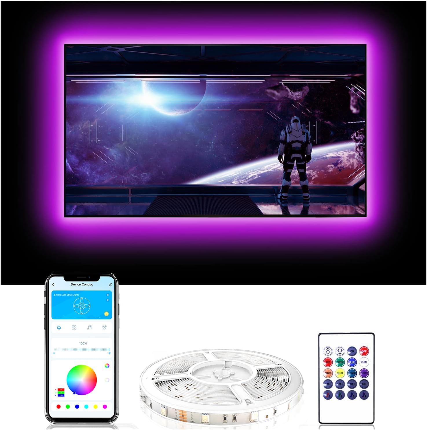 USB Metal LED Strip Lights — 65" — 20ft for 85-100 Inch