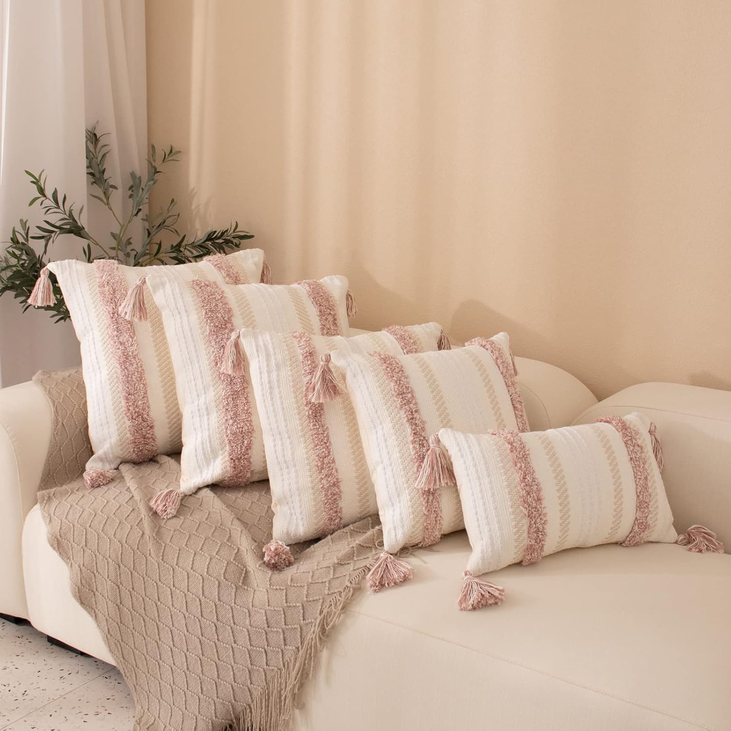 Tufted Boho Pink Throw Pillow Cover — 20" - View 5
