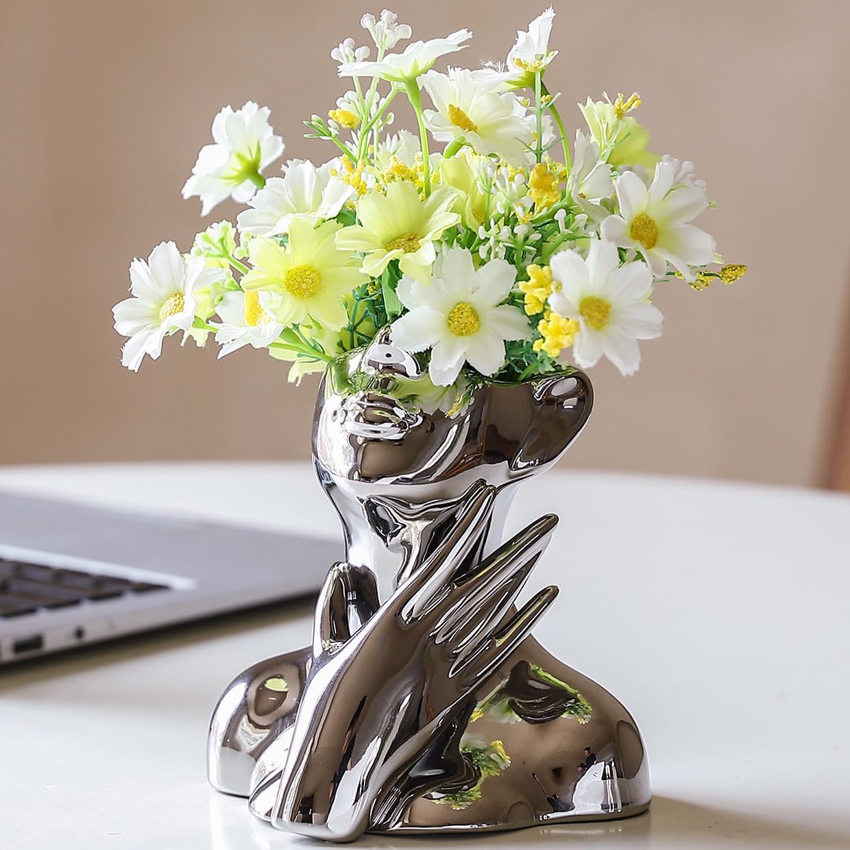 Modern Ceramic Flower Vase — Silver-Charming