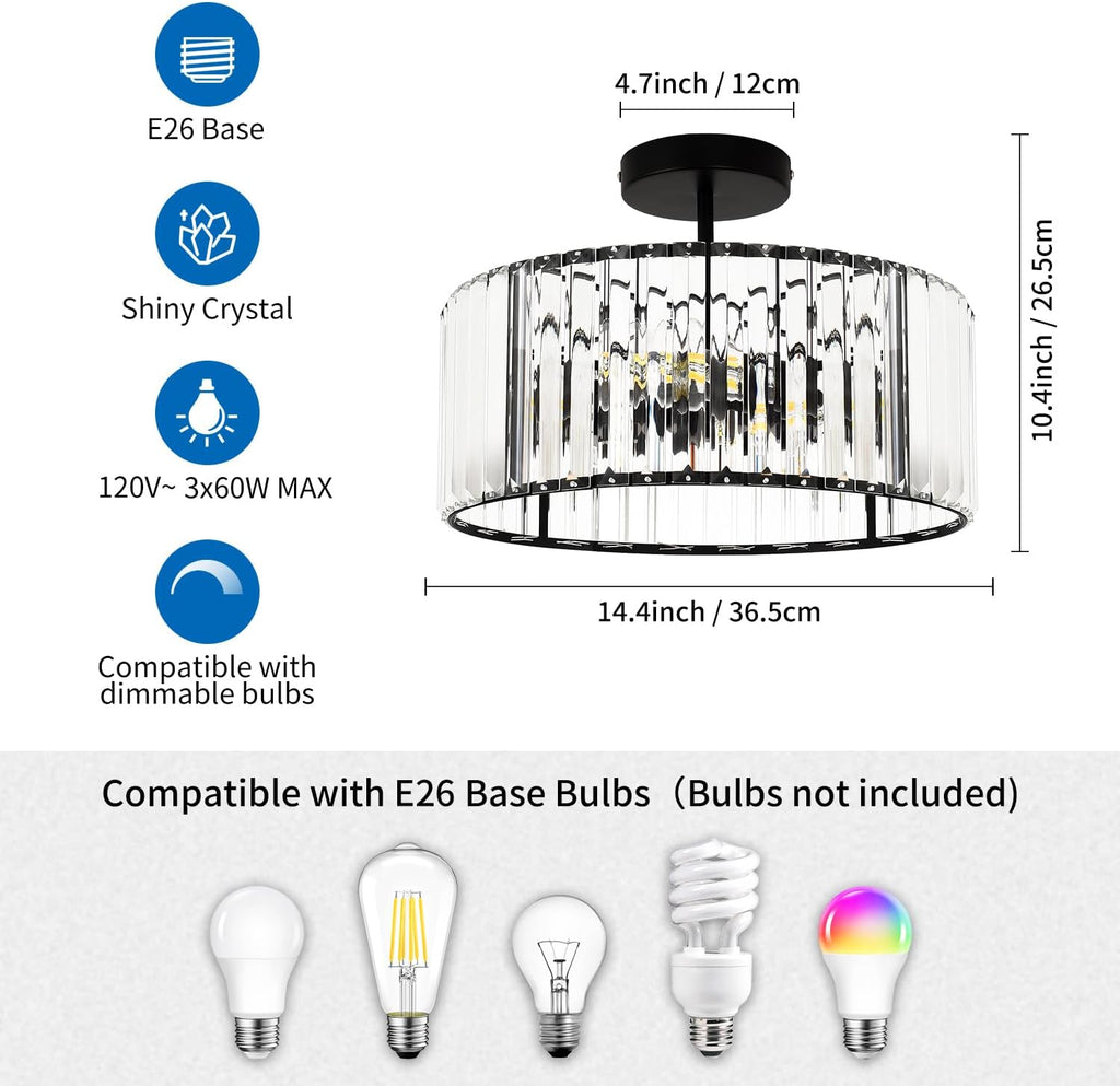 Luxe Black Chandelier — 3-Light - View 4
