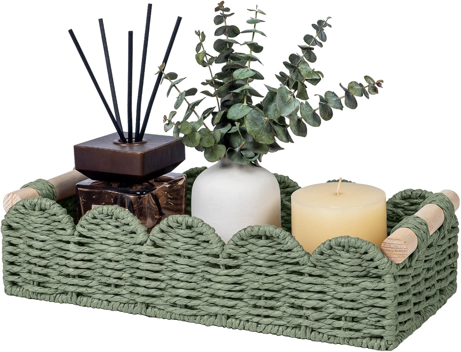 Beige Storage Basket — 14" — Green