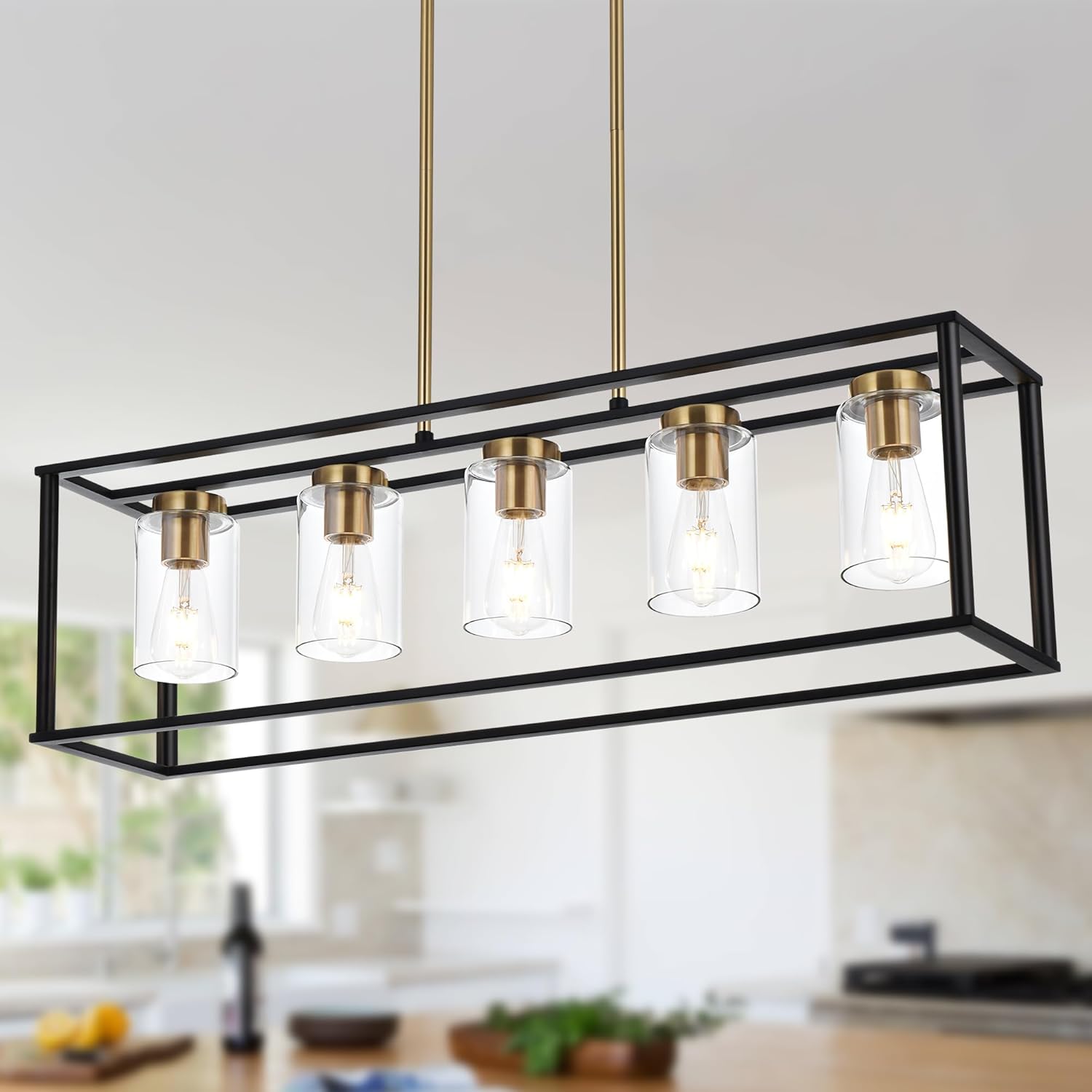 Modern Black Chandelier — 1-Light — Brushed Brass