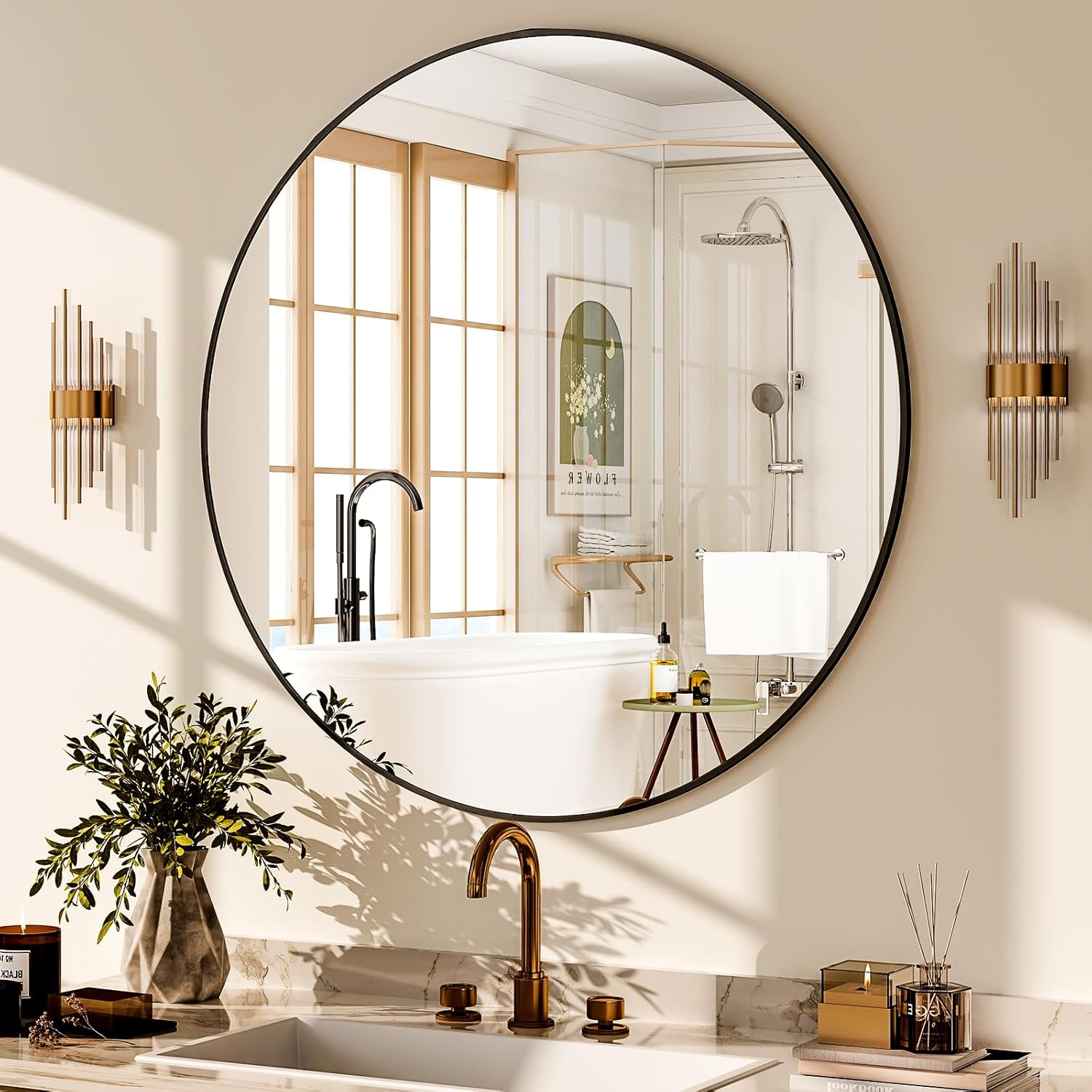 Black Round Mirror — 20" — Black