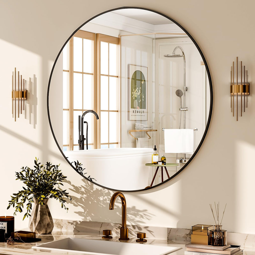 Black Round Mirror — 20"