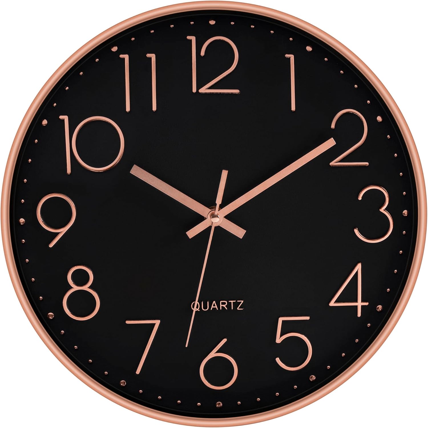 Battery Operated Luxe Beige Wall Clock — 14" — Black Rosegold