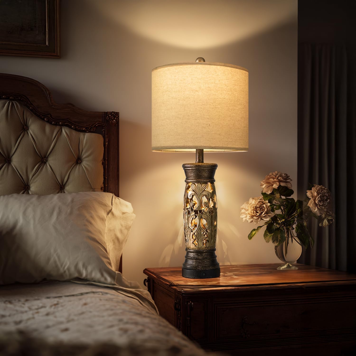 USB Farmhouse Gold Bedside Lamp — 27.25" - View 2