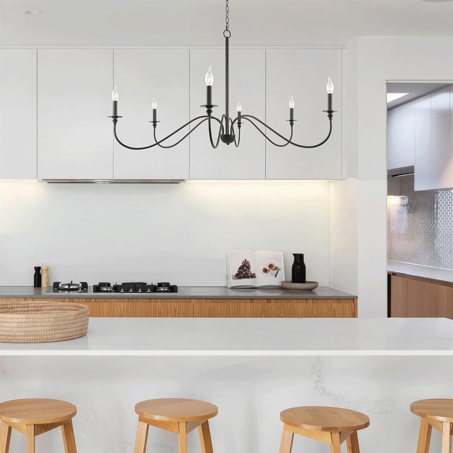 Farmhouse Black Chandelier — 6-Light - View 8