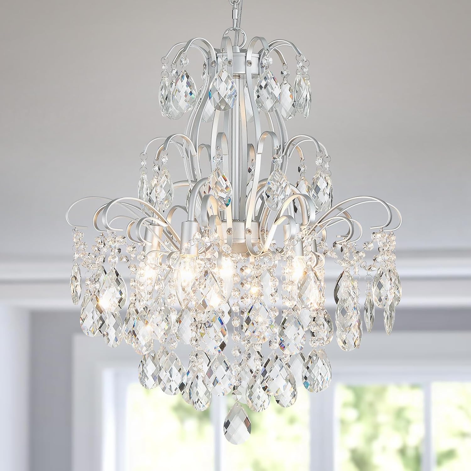 Luxe Black Chandelier — 5-Light — Silver, 5 Lights