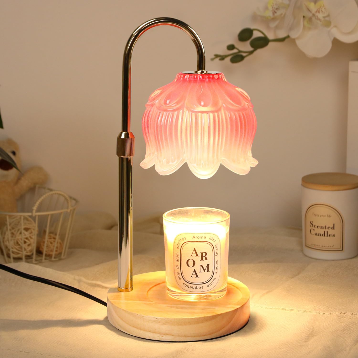 Luxe Beige Table Lamp — Ajustable Pink -04