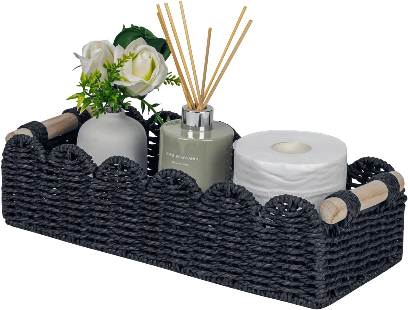 Beige Storage Basket — 14" — Black