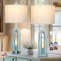 USB Farmhouse Black Bedside Lamp — 27" — Blue