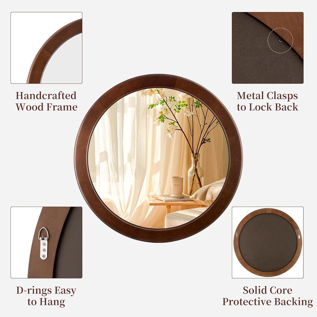 Round Farmhouse Beige Wall Mirror — 24" - View 5