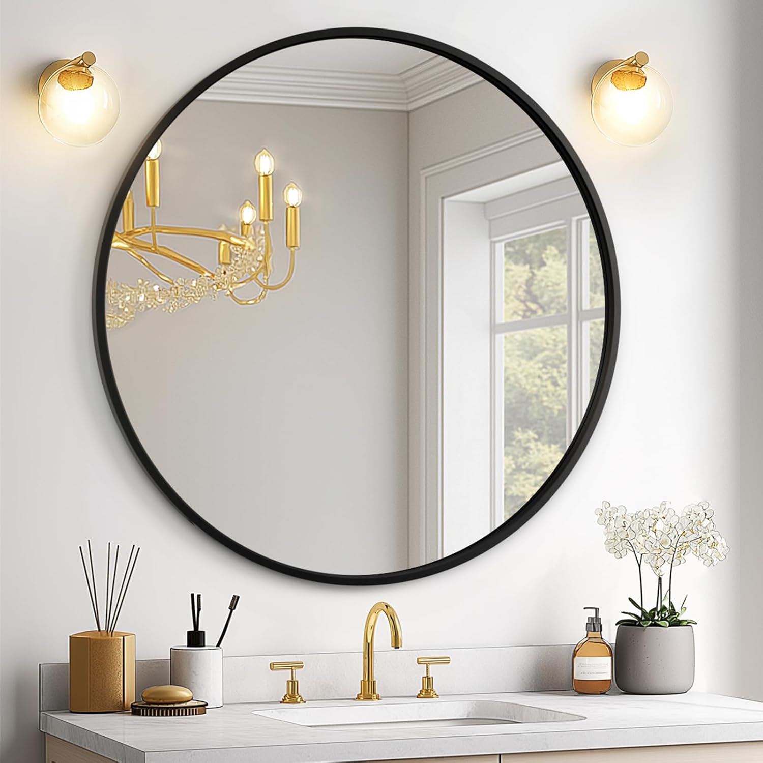 Black Wall Mirror — 36" — Black