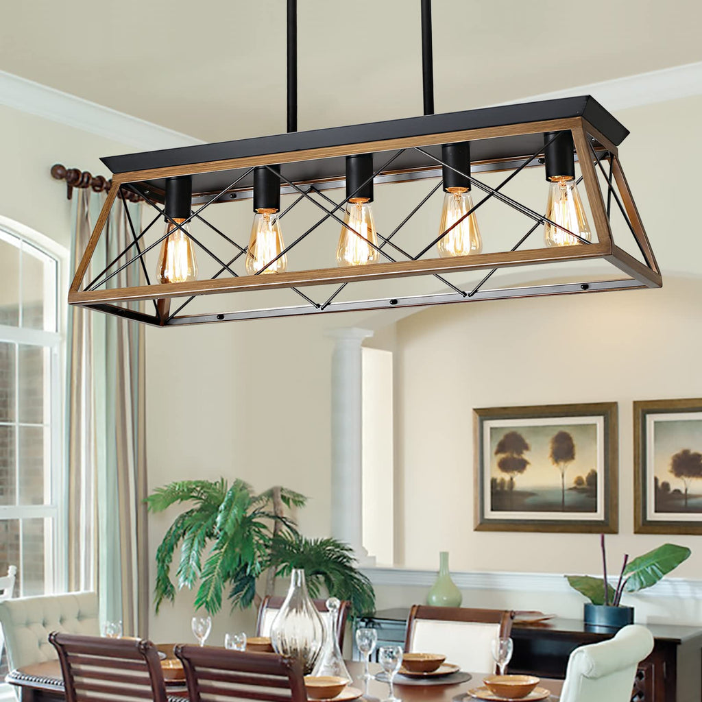 Rectangular Farmhouse Black Chandelier — 5-Light
