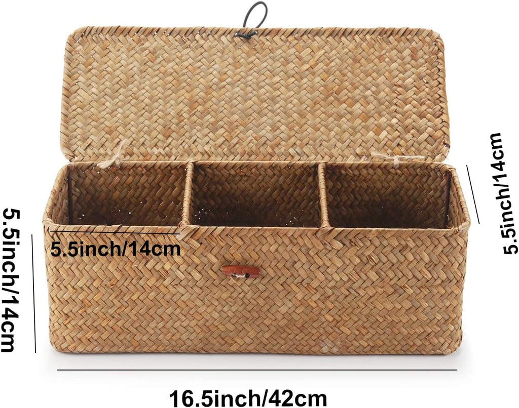 Rectangular Boho Beige Storage Basket — 5" - View 4